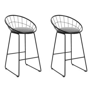 2x Modern Bar Stools 65cm Padded Faux Linen Curved Backrest Metal Frame Black