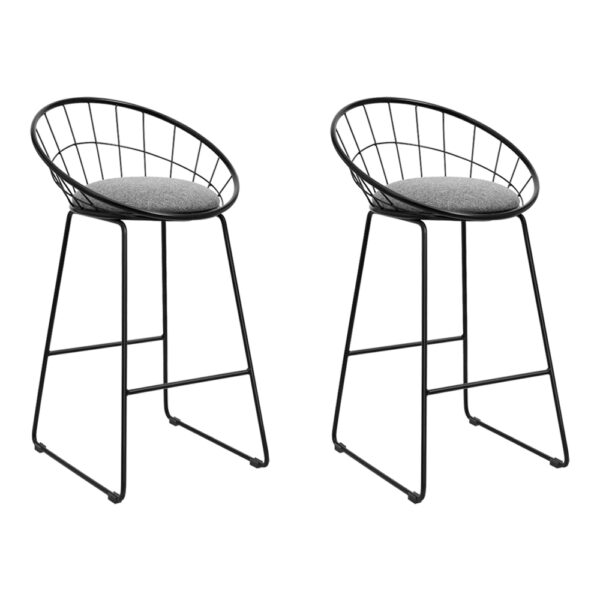 2x Modern Bar Stools 65cm Padded Faux Linen Curved Backrest Metal Frame Black