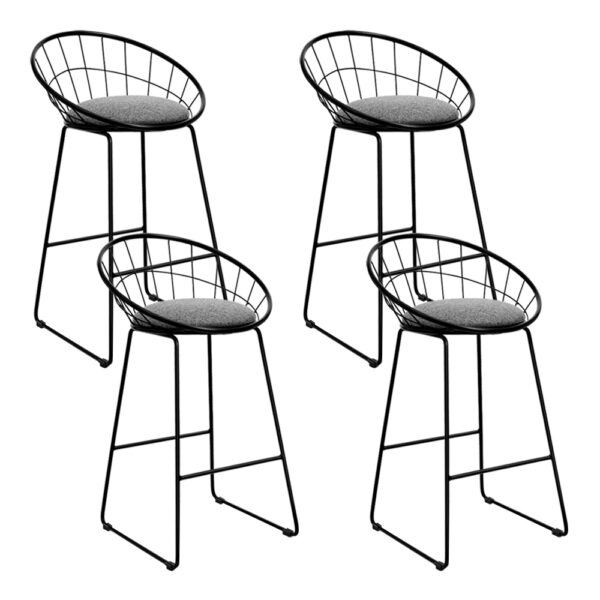 4x Modern Bar Stools 65cm Padded Faux Linen Curved Backrest Metal Frame Black