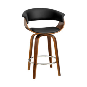 Swivel Bar Stool Wooden PU Leather Padded Seat Rotatable 150kg Capacity