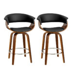 2x Swivel Bar Stools Wooden Frame PU Leather Seat 150kg Capacity Anti Slip