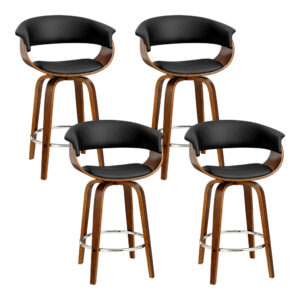 Swivel Bar Stools 4x Wooden Frame PU Leather Padded Seat 65cm Height