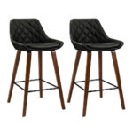 2x Wooden Bar Stools Diamond Backrest PU Leather Padded Seat 68cm Black