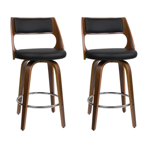 2x Swivel Bar Stools Faux Leather Padded 76cm Height 360° Rotation Wood Frame