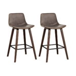 2x Vintage Leather Bar Stools Walnut Finish Curved Backrest 130kg Capacity