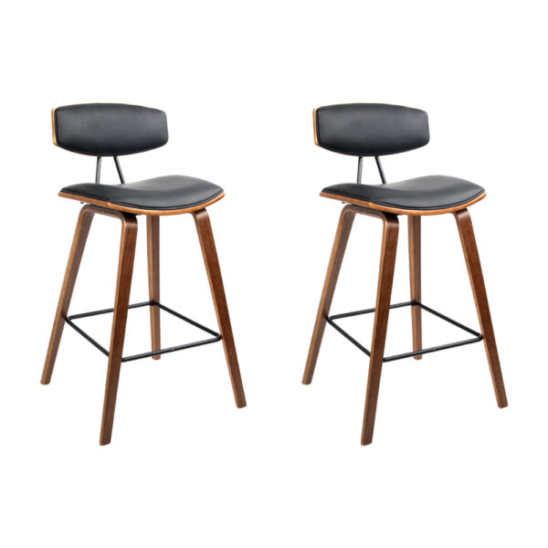 2x Bentwood Bar Stools Walnut Finish PU Leather Padded Seat Metal Footrest 130KG