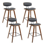 4x Bentwood Bar Stools Walnut Finish PU Leather Padded Wide Backrest Metal Footrest