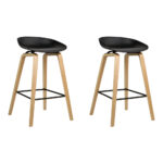 2x Modern Bar Stools Wooden Low Backrest PP Seat Metal Footrest 67cm Black