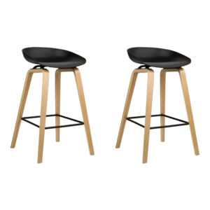 2x Modern Bar Stools Wooden Low Backrest PP Seat Metal Footrest 67cm Black