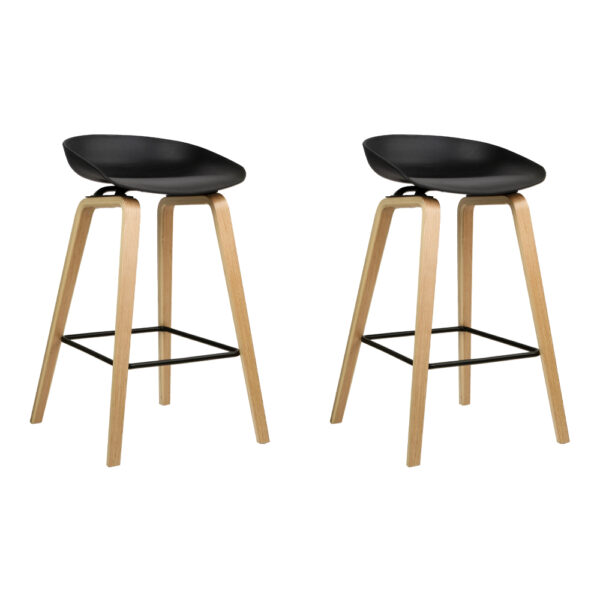 2x Modern Bar Stools Wooden Low Backrest PP Seat Metal Footrest 67cm Black