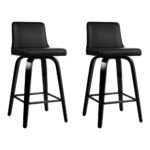 2x Swivel Bar Stools Deluxe PU Leather Padded Seat 360° Black 92cm Height