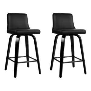 2x Swivel Bar Stools Deluxe PU Leather Padded Seat 360° Black 92cm Height