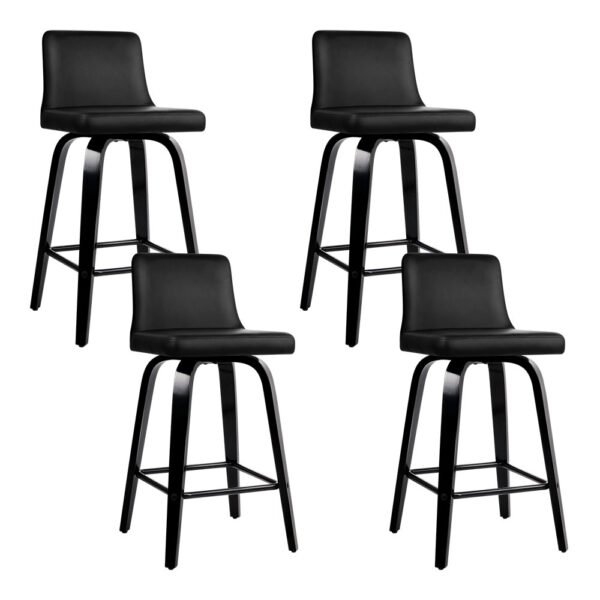 Swivel Bar Stools 4x Leather Padded 360° Curved Backrest 87cm Black Deluxe