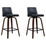 2x Swivel Bar Stools Deluxe PU Leather Padded Seat Wooden Legs 87cm Height