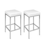 2x White PU Leather Bar Stools Chrome Legs Padded Seat Kitchen 36x36x69cm