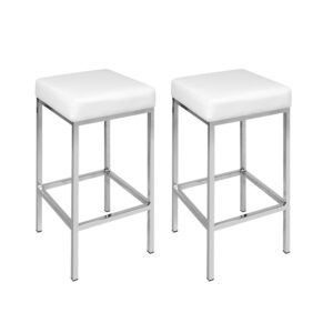 2x White PU Leather Bar Stools Chrome Legs Padded Seat Kitchen 36x36x69cm