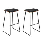 2x Bar Stools Deluxe PU Leather Padded 76cm Metal Frame Wooden Base