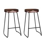 2x Industrial Bar Stools Elm Wood Tractor Seat 75cm Vintage Look Anti Slip Base