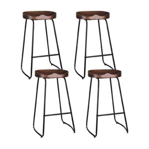 Vintage Industrial 4x Tractor Bar Stools Elm Wood 75cm Black Heavy Duty Steel