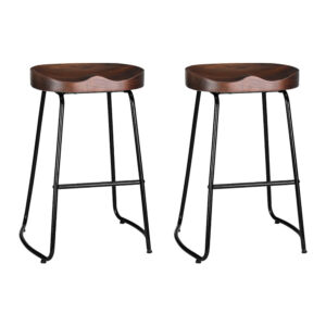 2x Industrial Bar Stools Elm Wood Tractor Seat 65cm Contemporary Black