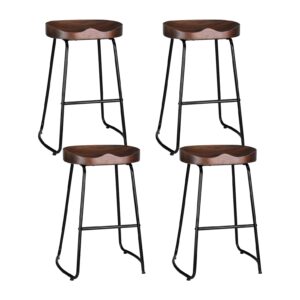 Industrial Bar Stools 4 Pack Elm Wood Tractor Seat 65cm Black Heavy Duty Steel