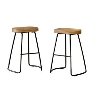 Vintage Industrial Bar Stools Elm Wood Seat 65cm Rounded Base Anti Slip Set of 2