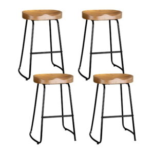 Industrial Bar Stools 4x Elm Wood Tractor Seat 65cm Contemporary Black Legs