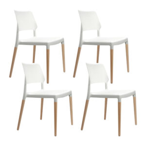 4x White Dining Chairs Stackable Beech Legs PP Seat Indoor Outdoor Use