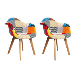 Set of 2 Mid Century Fabric Dining Chairs Beech Legs Foam Padded Seat 49x42x84cm