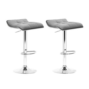 2x Adjustable Swivel Bar Stools Linen Padded Chrome Gas Lift 150kg Capacity