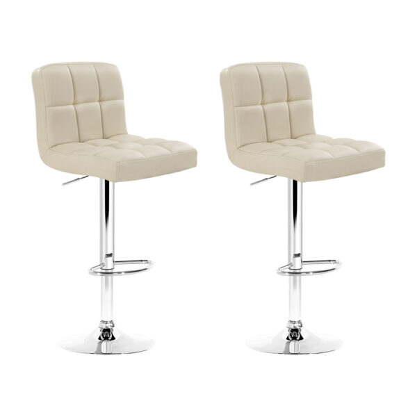 2x Adjustable Swivel Bar Stools Beige PU Leather Gas Lift 360° Comfort 150kg Capacity