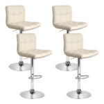 4x Adjustable Swivel Bar Stools Beige PU Leather Extra Thick Foam 360° Seat