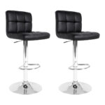 2x Adjustable Swivel Bar Stools PU Leather Gas Lift 360° Checkered Backrest Black