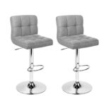 2x Swivel Bar Stools Fabric Padded Chrome Finish Adjustable 68 81cm Grey