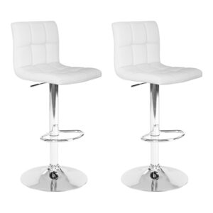 2x Swivel Bar Stools PU Leather Adjustable Height White Gas Lift Footrest 360