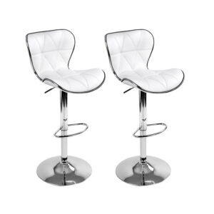 2x Adjustable Bar Stools PU Leather Padded White Chrome Base Gas Lift Footrest