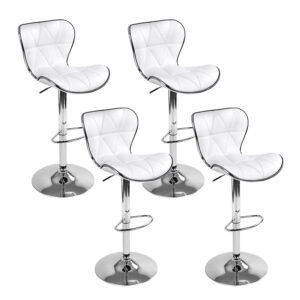 4x Adjustable Bar Stools PU Leather Padded Chrome Base Gas Lift White 88 108cm