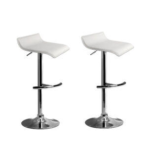 2x Adjustable Bar Stools White PU Leather 360 Swivel Gas Lift Heavy duty Base