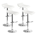 4x Adjustable Bar Stools White PU Leather 360 Swivel Gas Lift Heavy duty Base