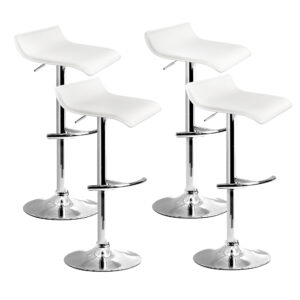 4x Adjustable Bar Stools White PU Leather 360 Swivel Gas Lift Heavy duty Base