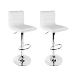 2x Leather Bar Stools 360 Swivel White Gas Lift Padded Seat High Backrest 150kg