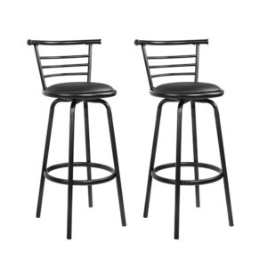 2x Swivel Bar Stools Leather Padded High Backrest Steel Base Black 99cm Height