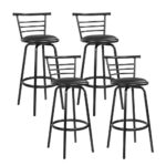 4x Swivel Bar Stools Leather Padded Metal 360 Seat 75cm High Black Set