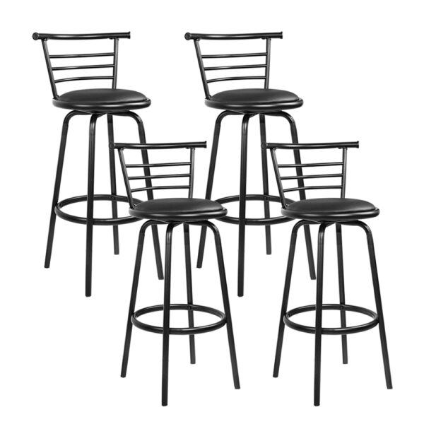 4x Swivel Bar Stools Leather Padded Metal 360 Seat 75cm High Black Set