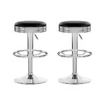 2x PU Leather Swivel Bar Stools Adjustable Height Chrome Base Black 130kg Capacity