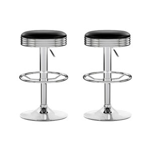 2x PU Leather Swivel Bar Stools Adjustable Height Chrome Base Black 130kg Capacity