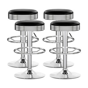 Swivel Bar Stools 4 Pack PU Leather Adjustable Gas Lift Chrome Base Black 130kg