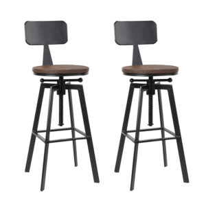 2x Adjustable Swivel Bar Stools Elm Wood Seat Metal Frame Anti slip 63.5 79.5cm