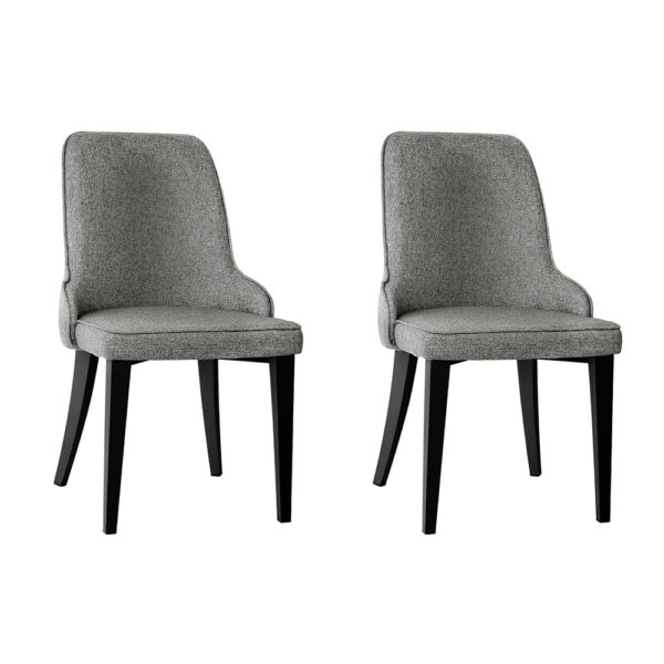 Fabric Dining Chairs High Back Set of 2 Cushioned Grey Steel Legs