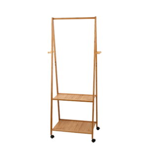 Bamboo Clothes Rack Stand 165cm Coat Hanger 2 Tier Shelves with Wheels